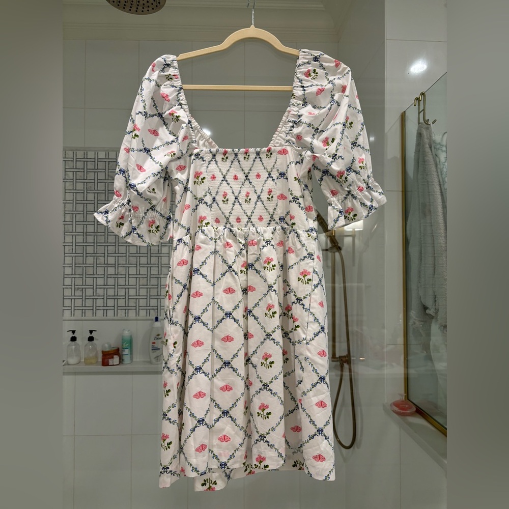 Hill House Floral Mini Dress - White and Pink - Picture 2 of 4